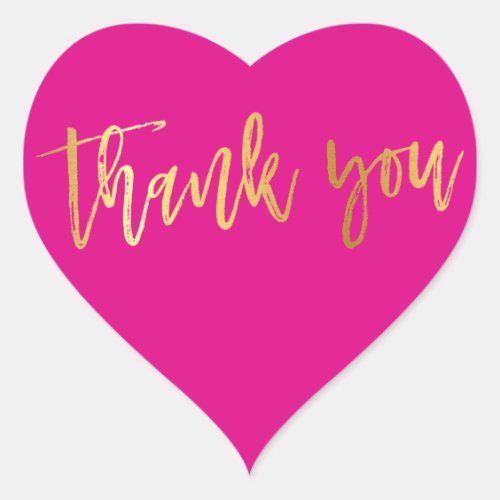 CUTE THANK YOU HEART modern gold bright pink Heart Sticker