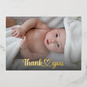 Cute Thank You Heart New Baby Shower Custom Photo Foil Invitation