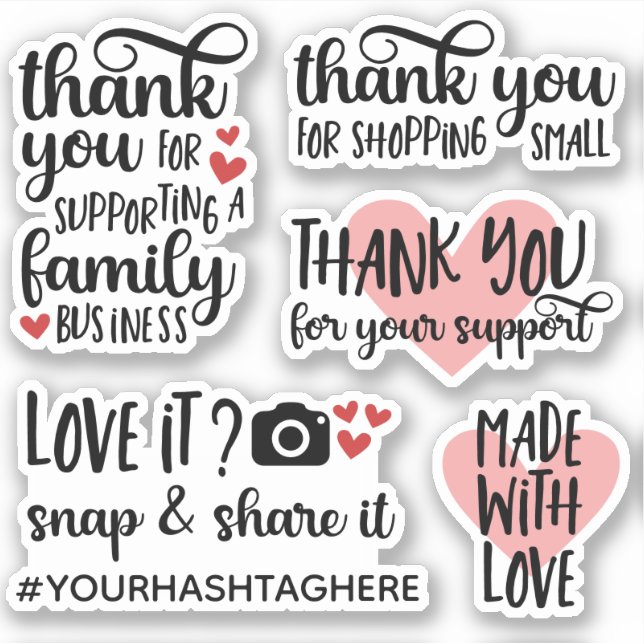 Cute Thank You Hearts Small Business Sticker (Front)