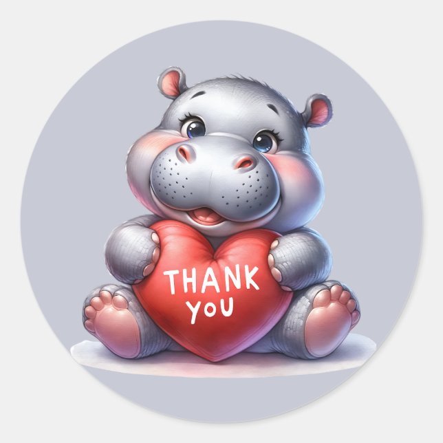 Cute Thank you hippo Classic Round Sticker (Front)
