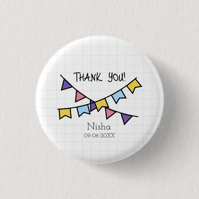 Cute Thank you kids line background with bunting  Button (Front)