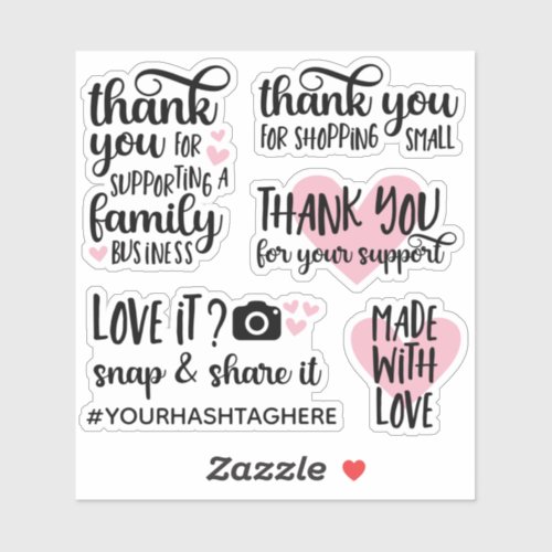 Cute Thank You Light Pink Hearts Small Business Sticker