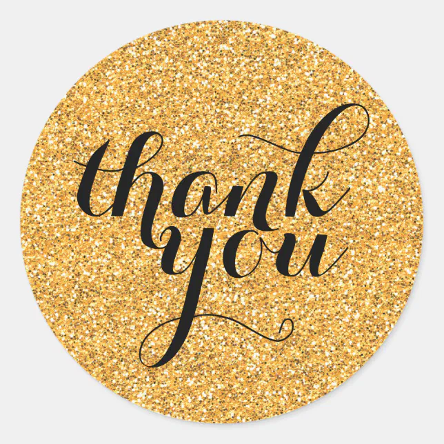 CUTE THANK YOU modern simple glitter gold black Classic Round Sticker (Front)
