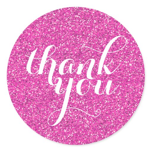 CUTE THANK YOU modern simple glitter hot pink Classic Round Sticker ...