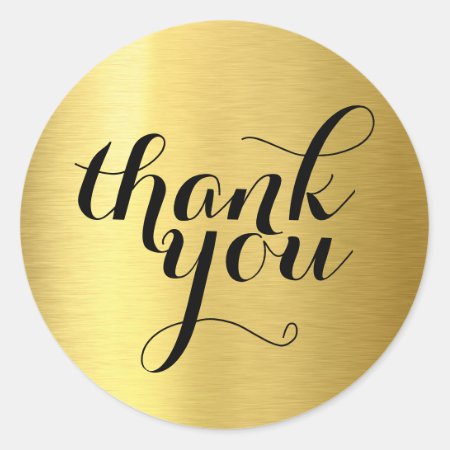 Cute Thank You Modern Simple Shiny Gold Foil Classic Round Sticker