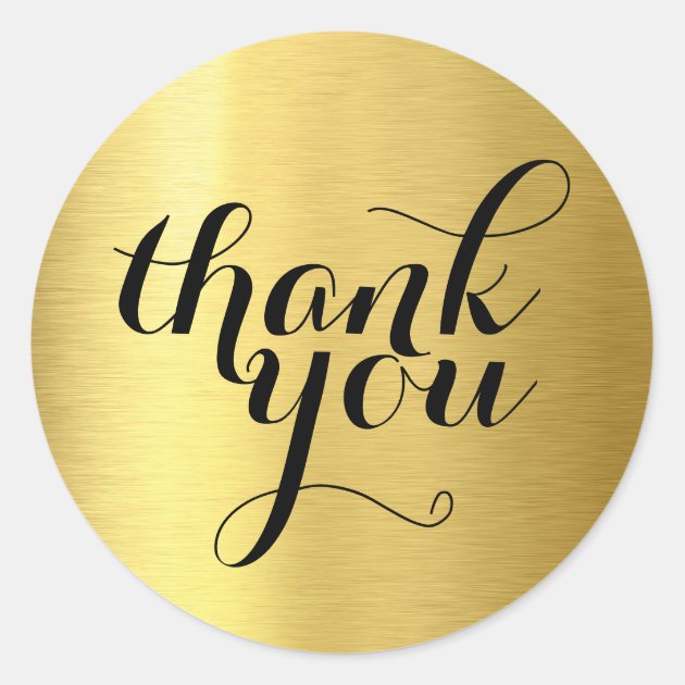 CUTE THANK YOU Modern Simple Shiny Gold Foil Classic Round Sticker