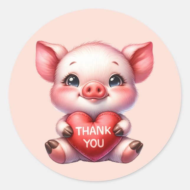 Cute Thank you pig Classic Round Sticker (Front)