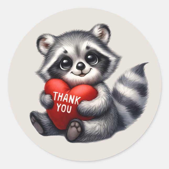 Cute Thank you raccoon Classic Round Sticker (Front)