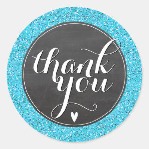 CUTE THANK YOU SEAL modern plain glitter aqua blue