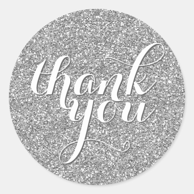 CUTE THANK YOU SEAL modern simple glitter silver (Front)