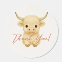Cute Thank You Sticker with Highland Cow