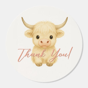 Cute Thank You Sticker with Highland Cow