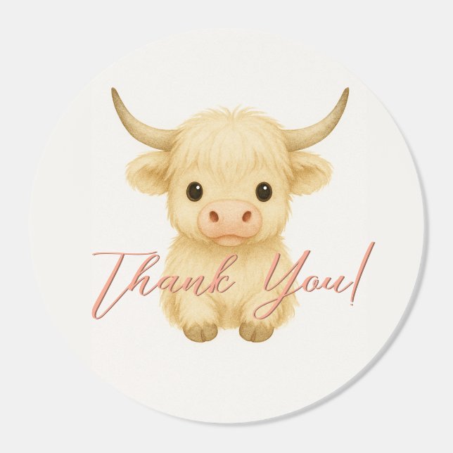 Cute Thank You Sticker with Highland Cow (Single)