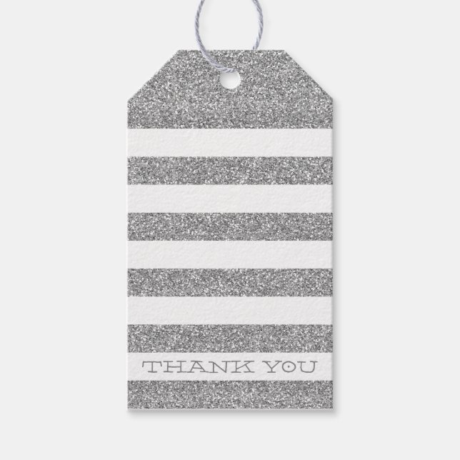 CUTE THANK YOU TAG modern stripe silver glitter (Front)