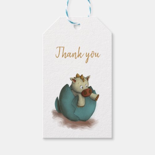 Cute thank you tags with a dragon illustration
