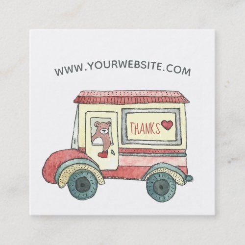 Cute Thank You Teddy Bear Mail Truck Watercolor Square Business Card