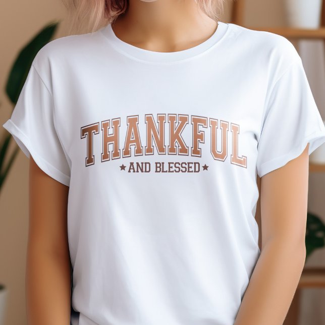 Cute Thankful and Blessed College Letter Inspired Tri-Blend Shirt (Creator Uploaded)