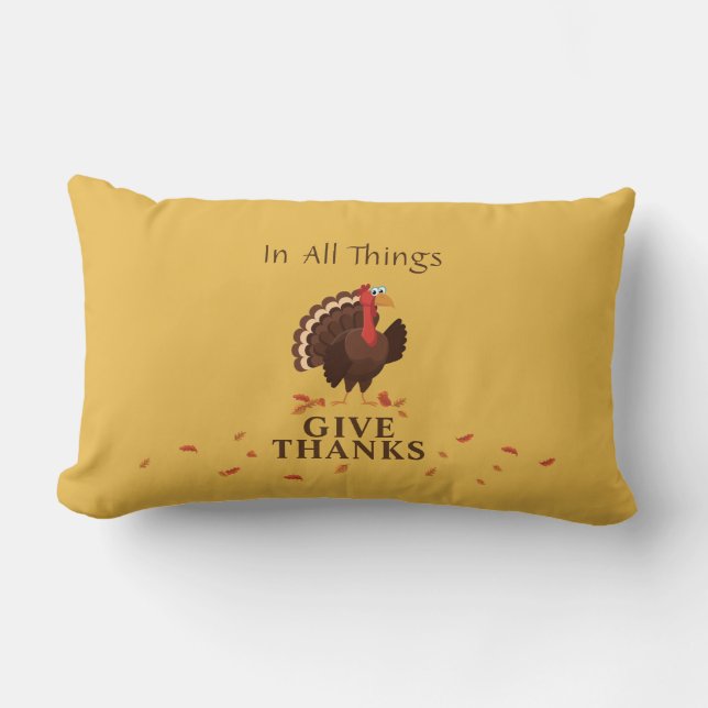 Cute Thankful Happy Thanksgiving Cute Turkey Quote Lumbar Pillow (Front)