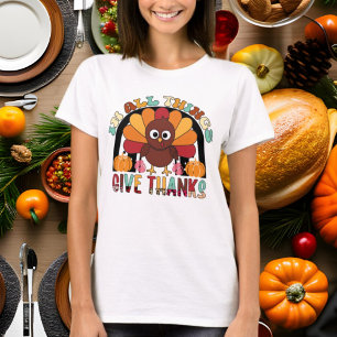 cute Thankful turkey Thanksgiving word art T-Shirt