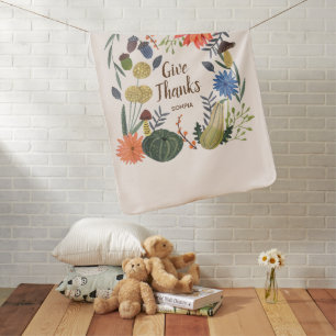 Cute Thanksgiving baby girl floral mushroom fall Blanket