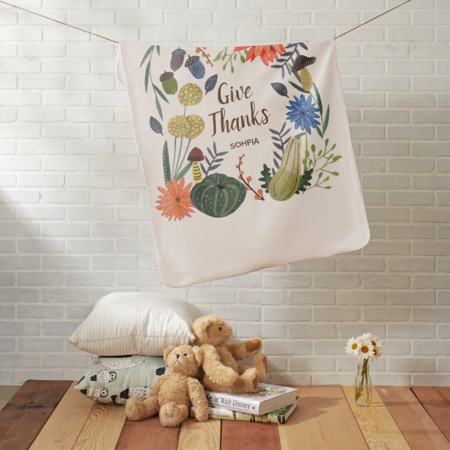 Cute Thanksgiving baby girl floral mushroom fall Blanket (In Situ)