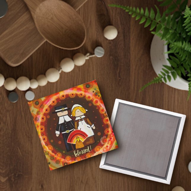 Cute Thanksgiving Blessed Pilgrims Turkey Fun Magnet (Creator Uploaded)
