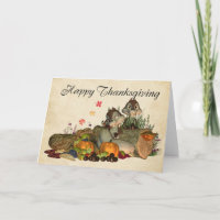 Cute Thanksgiving Card With Cornucopia, Squirrels