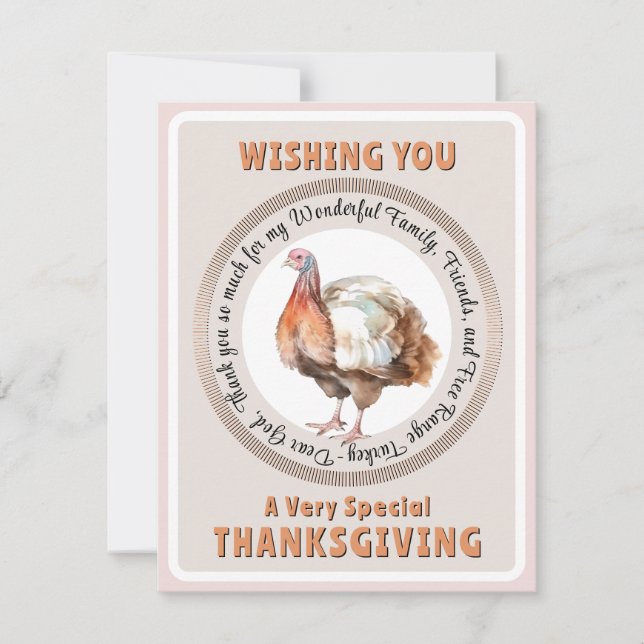 Cute Thanksgiving Card with Watercolor Turkey (Front)