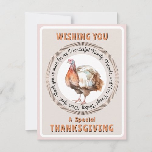 Cute Thanksgiving Card with Watercolor Turkey