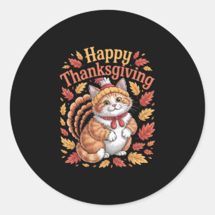 Cute Thanksgiving Cat Turkey Funny Autumn Animal Classic Round Sticker