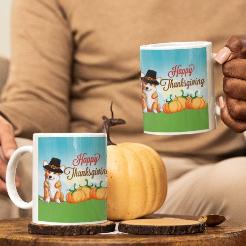Cute Thanksgiving Corgi in Pilgrim Hat Coffee Mug