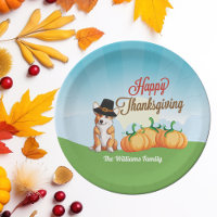 Cute Thanksgiving Corgi in Pilgrim Hat Custom