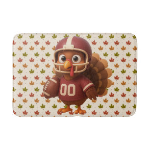 Cute Thanksgiving day football turkey Bath Mat
