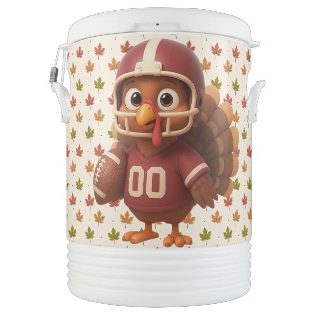Cute Thanksgiving day football turkey Beverage Cooler (Back)