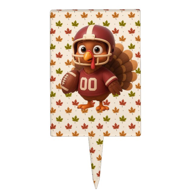 Cute Thanksgiving day football turkey Cake Topper (Front)