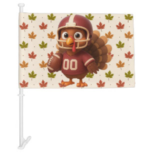 Cute Thanksgiving day football turkey Car Flag