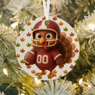 Cute Thanksgiving day football turkey Metal Ornament