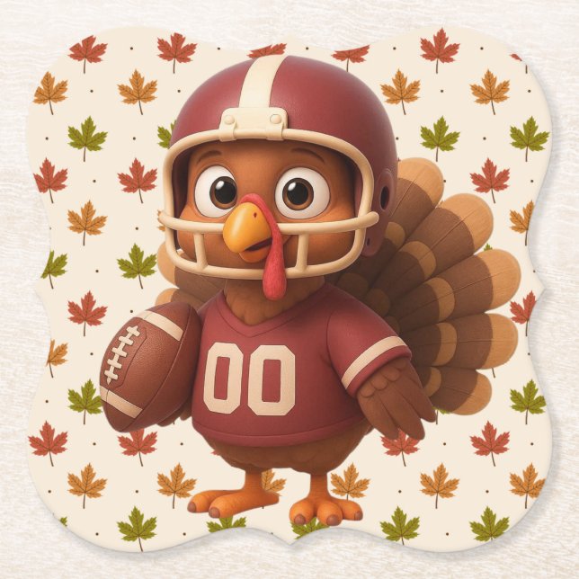 Cute Thanksgiving day football turkey Paper Coaster (Front)
