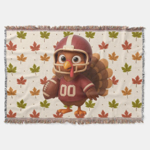 Cute Thanksgiving day football turkey Throw Blanket