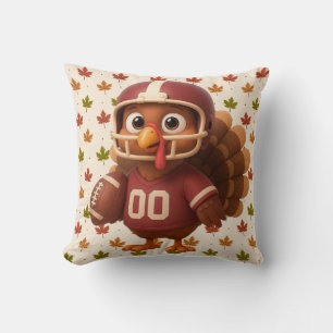 Cute Thanksgiving day football turkey Throw Pillow