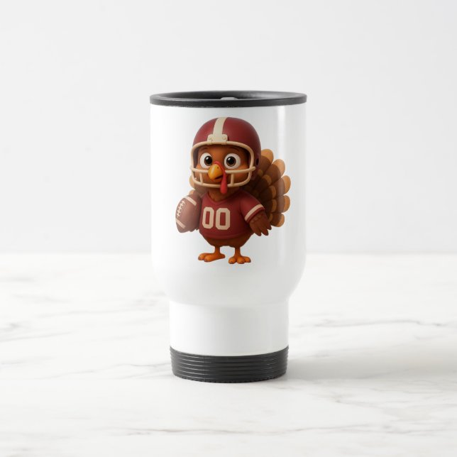 Cute Thanksgiving day football turkey Travel Mug (Center)