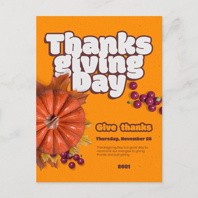 Cute Thanksgiving Day with Pumpkin  Holiday Postcard (Front)