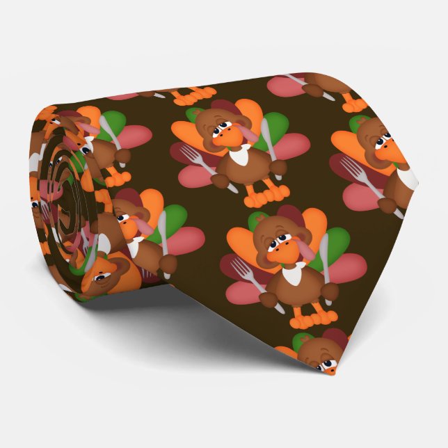 Cute Thanksgiving dinner turkey tiled tie (Rolled)