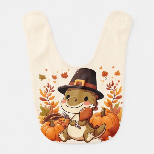 Cute Thanksgiving Dinosaur Baby Bib (Front)