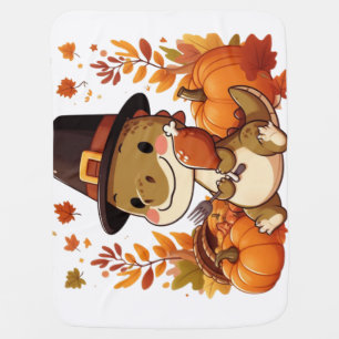 Cute Thanksgiving Dinosaur Baby Blanket