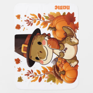 Cute Thanksgiving Dinosaur Baby Blanket