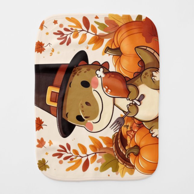 Cute Thanksgiving Dinosaur Baby Burp Cloth (Front)