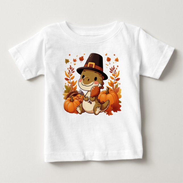 Cute Thanksgiving Dinosaur Baby T-Shirt (Front)