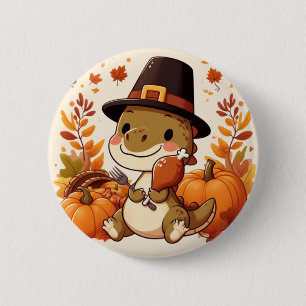 Cute Thanksgiving Dinosaur Button