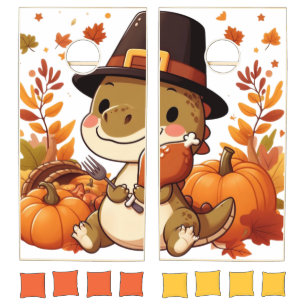 Cute Thanksgiving Dinosaur Cornhole Set